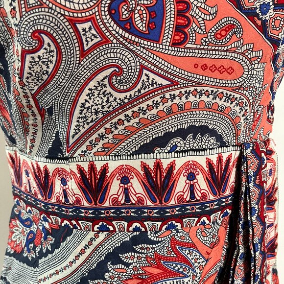 Nanette Lepore Silk Dress Blue Peach Red Sleeveless Asymmetrical V-Neck Sz 4 - Picture 7 of 11